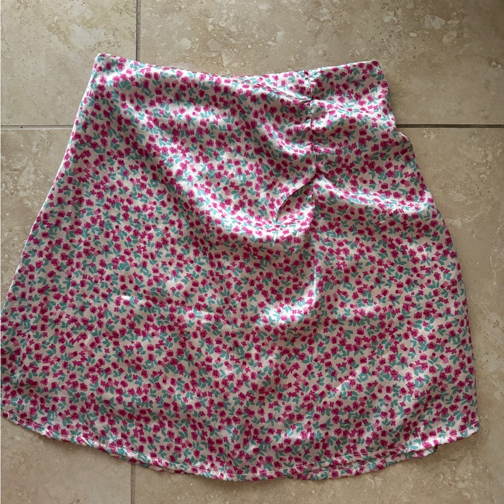 Japna Red and Pink Ruched A-line Knee-length Skirt